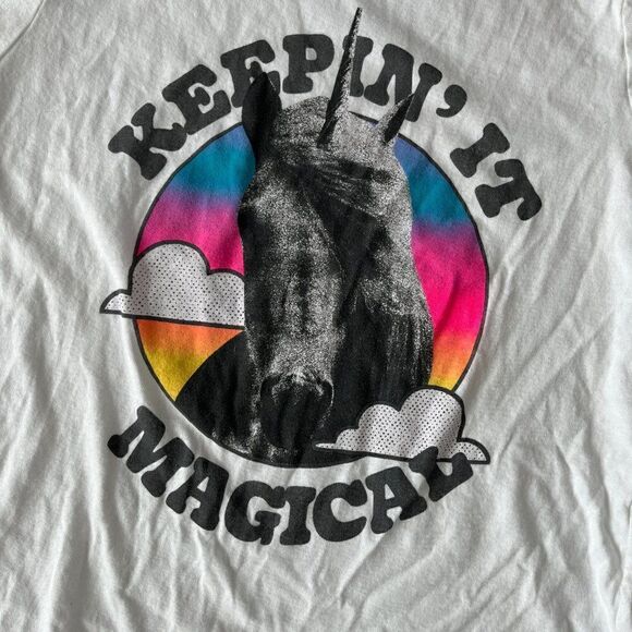 Old Navy Kids White Short Sleeve T-Shirt Keepin It Magical Unicorn Graphic Tee - Picture 5 of 13